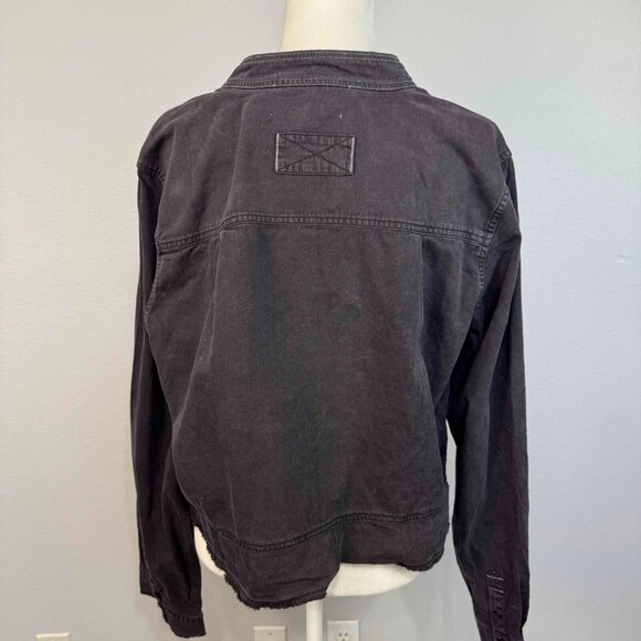 Free People We The Free Cropped Moto Bomber Shirt Relaxed Fit Washed Black Sz XL - Picture 5 of 13
